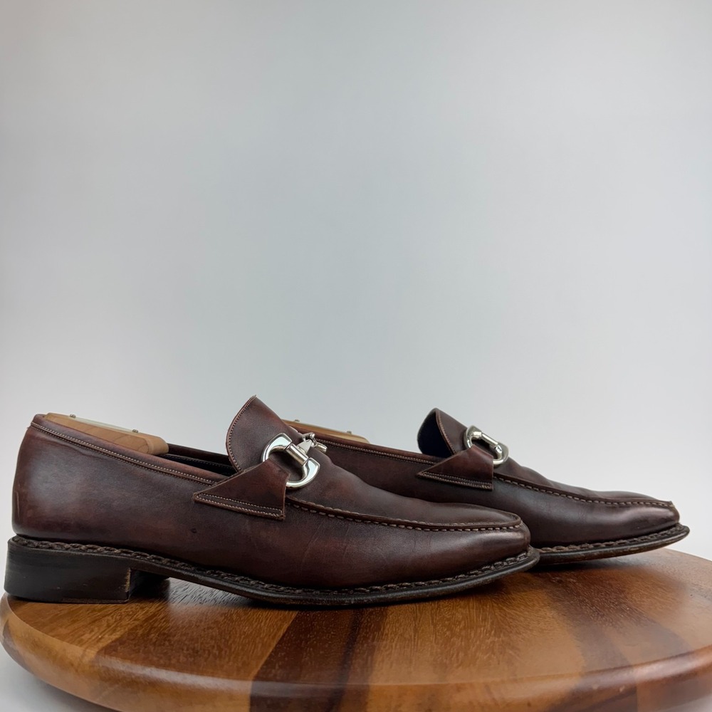 Mens Fatto a Mano by Carlos Falchi Horsebit Brown Loafers Shoes Size UK 6.5 M